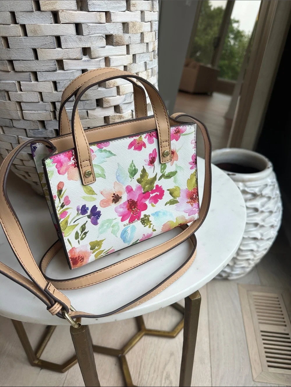 Nanette Lepore Floral Crossbody Bag - Pink, Green & Tan